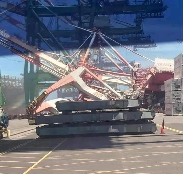 突发！一艘集装箱船撞上高雄码头，起重机倒塌，挂靠国内多个港口共舱船司众多！